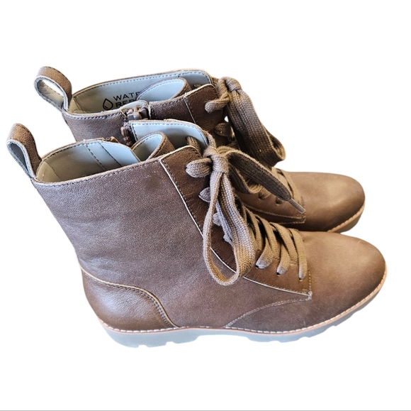 Vionic Lani Combat Boot GREIGE Womens Vintage Leather NEW - Picture 3 of 7